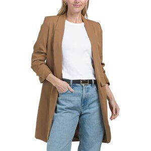 VENTI mocha Made In Italy Ruched Sleeve Long Blazer